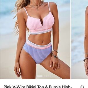 Cupshe Pink and Purple Striped high waisted bikini set